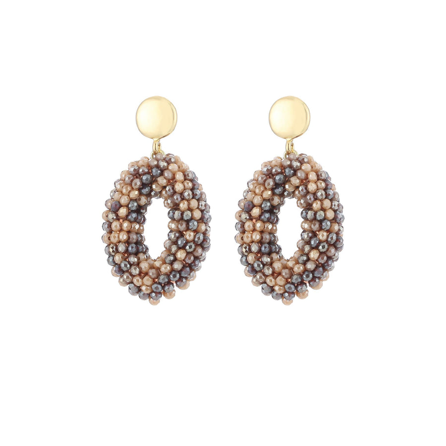 Ovale oorbellen met gemêleerde kralen – paars/beige