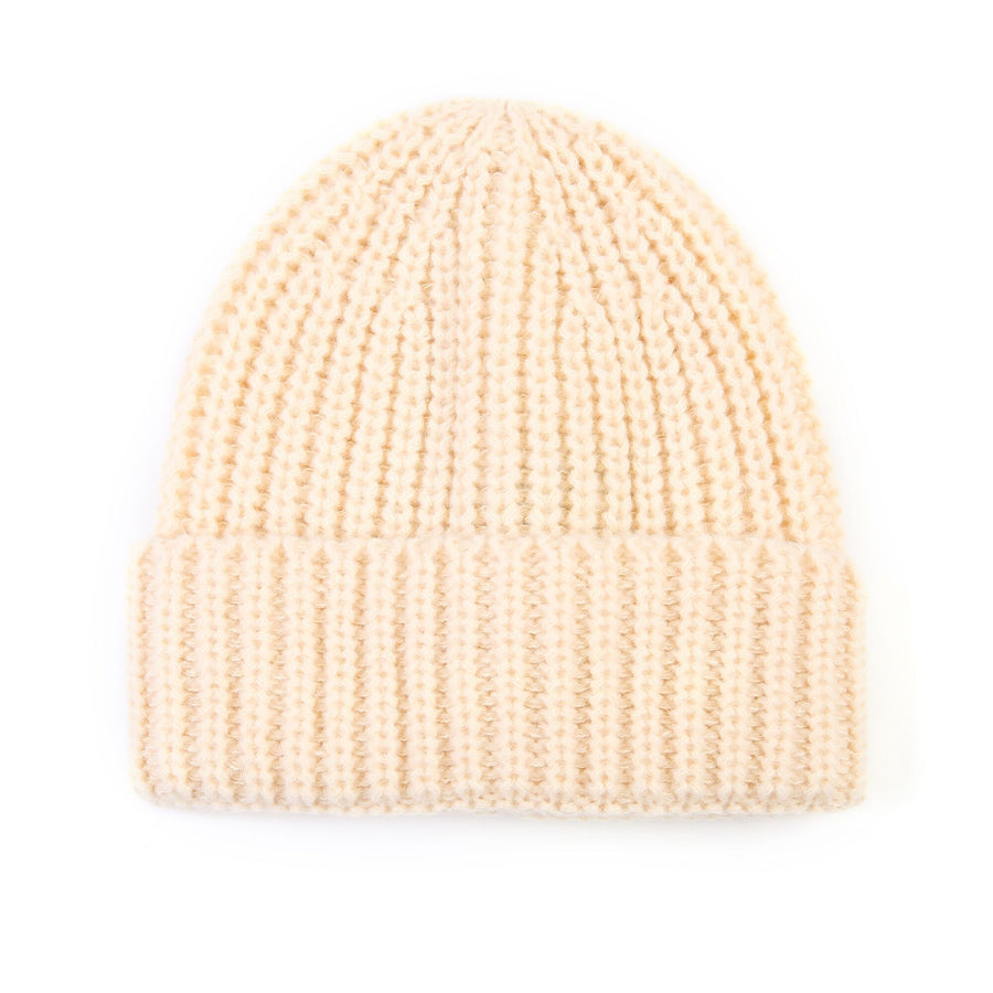 Gebreide muts met omslag – beige