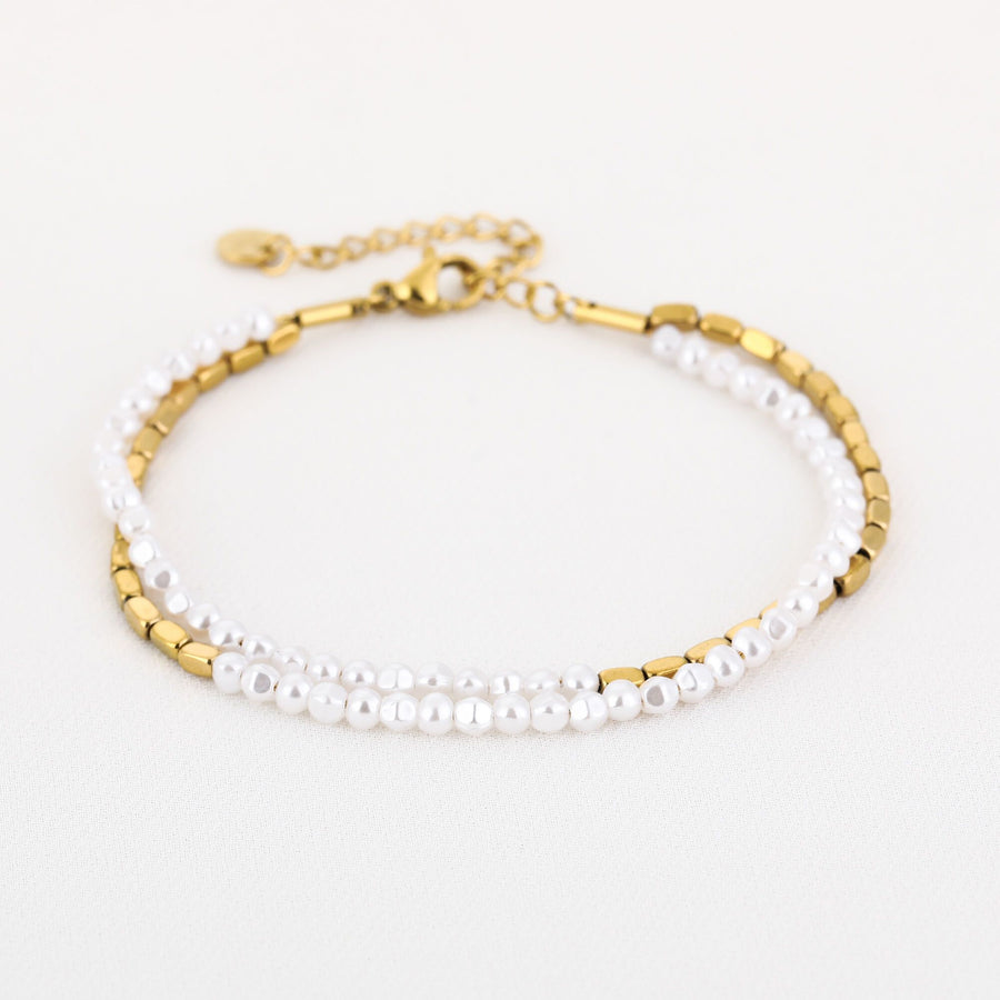 Dubbele kralenarmband – wit/goudkleurig