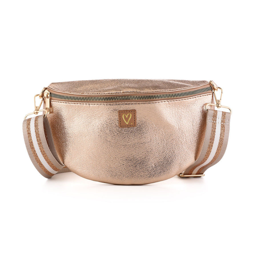 Metallic heuptas met gestreepte band – champagne
