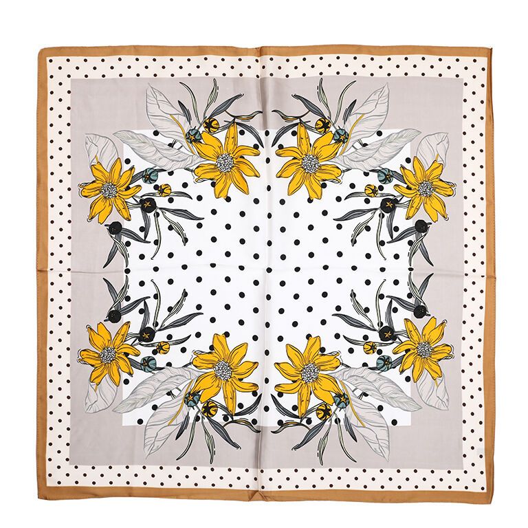 Sjaaltje met gele bloemen en stippen – grijs