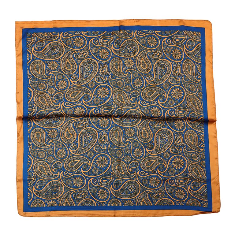 Sjaaltje met paisleyprint – donkerblauw/oranje