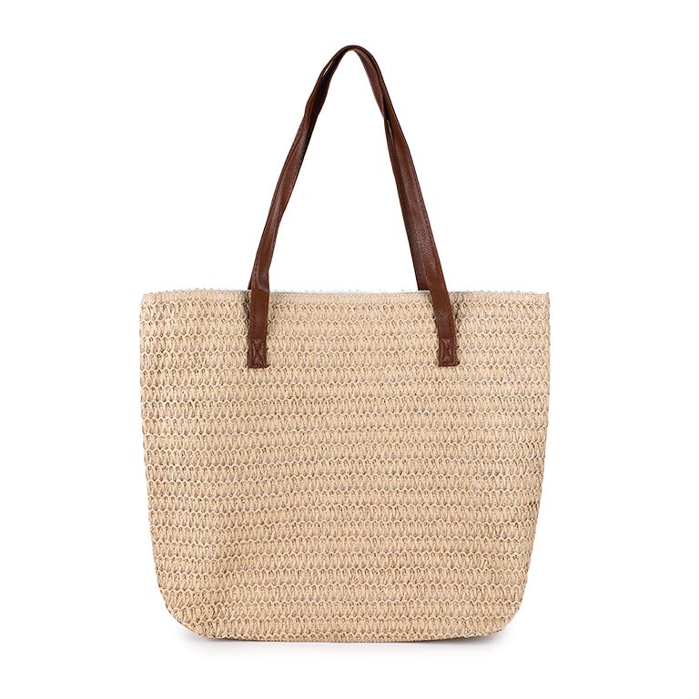 Fijngeweven shopper met bruine hengsels – naturel
