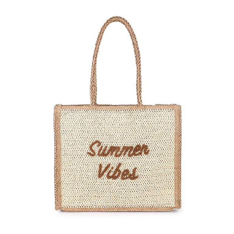 Geweven strandtas ‘Summer Vibes’ – beige