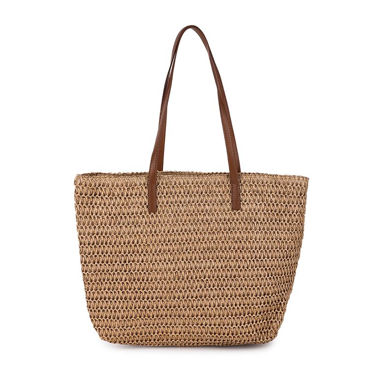 Opengewerkte shopper met bruine hengsels – naturel