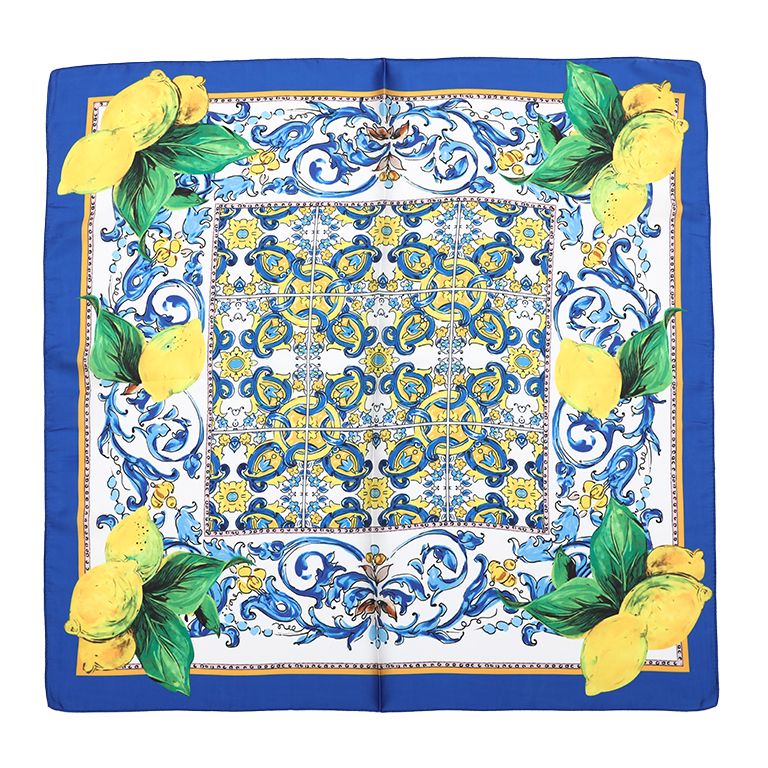 Sjaaltje met citroenen en tegelprint – blauw/geel