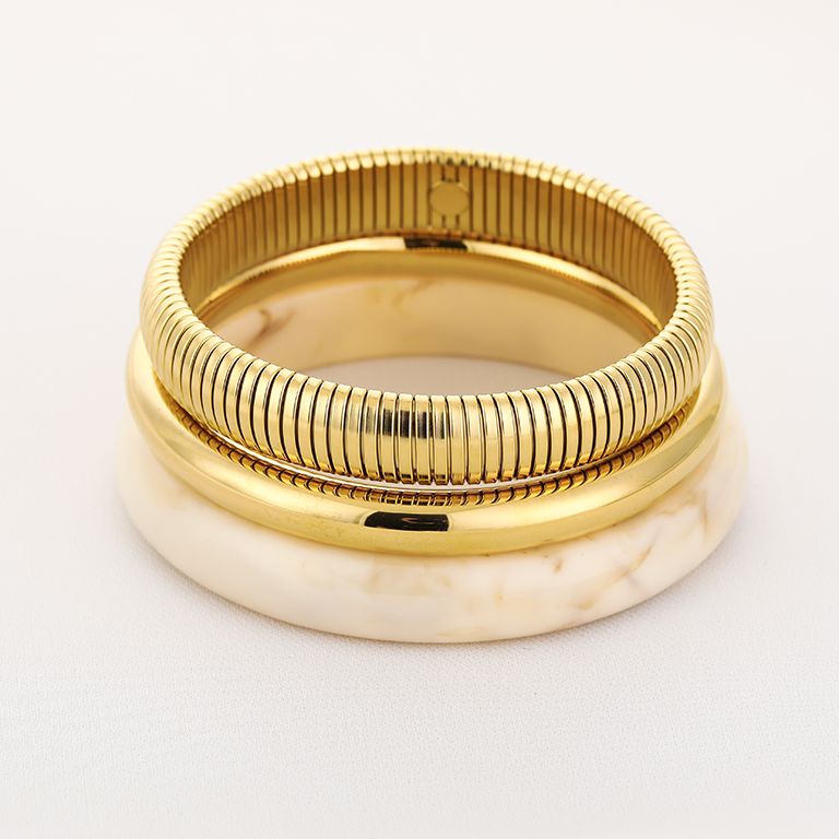 Set van 3 brede armbanden – goudkleurig/crème