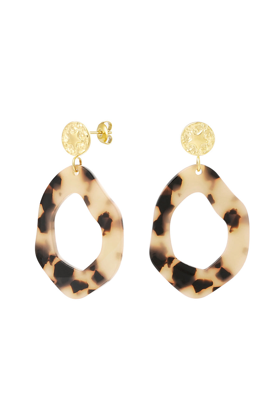 Aesthetic oorbellen met print – camel/goud